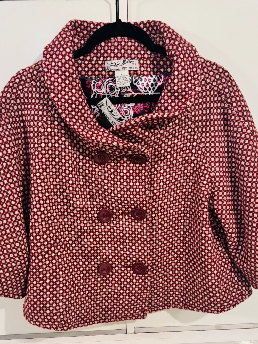 Steve Madden Twee Crop Cape Jacket Double Breasted  Red Sz Large